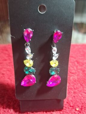 Multicolor Teardrop Crystal Dangle Earrings - Women Jewelry